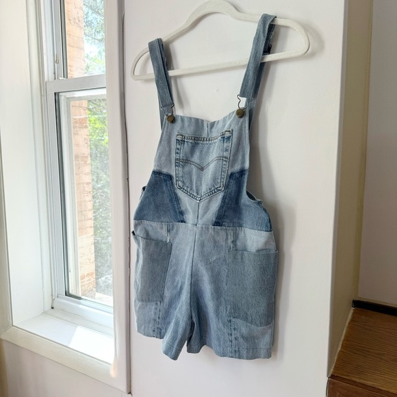 Reformation Denim Overalls Shortalls Jean Patchwork One Piece in Light Blue XS - Picture 1 of 10